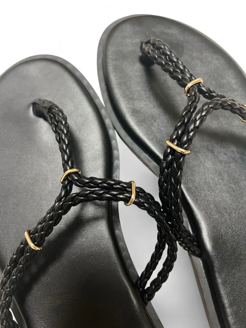 torrid Black Braided Ring Thong Sandals with Gold Accents
